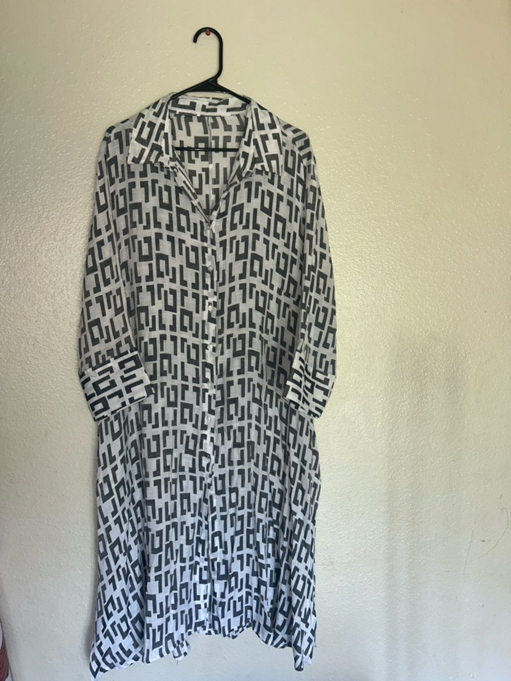 Asymmetrical Black & White Geometric Shirt Dress